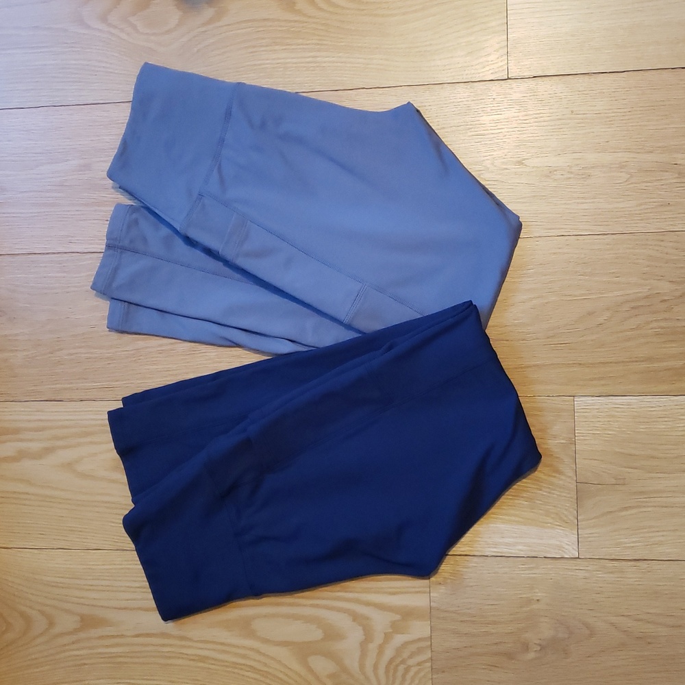 Set of Two Groteen High-Waisted Fleece Lined Leggings - Gray and Navy
